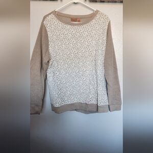 Lace Panel Sweater - Beige and White